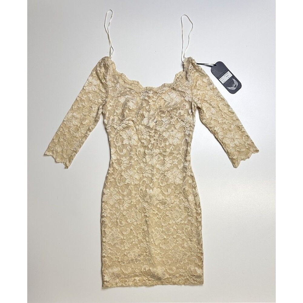 KIMIKAL Couture Kathleen Beige Lace Bodycon Dress Women’s Size M NWT